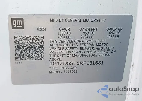 2024 Chevrolet Malibu Fwd 1Lt z USA, uszkodzony, nr VIN 1G1ZD5ST5RF181681